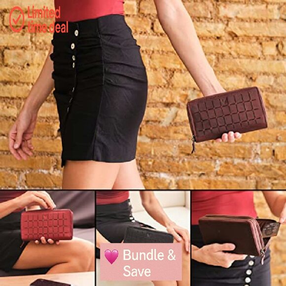 Genuine Leather RFID Wallet Women Multiple Compartments Handcrafted - Picture 7 of 7